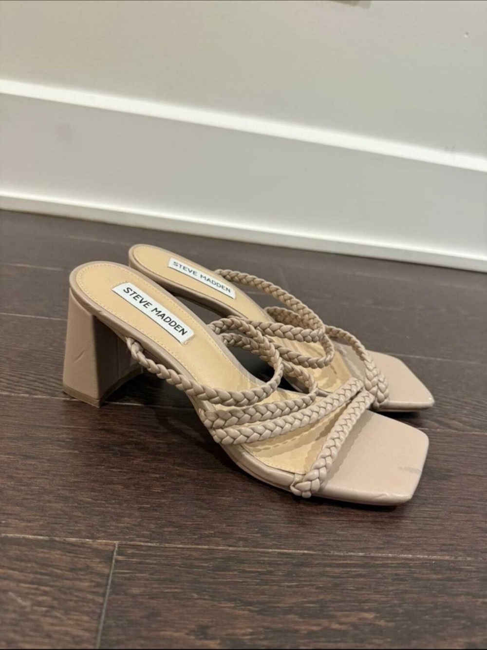 Nordstrom Steve Madden Braided Strap Block Heel Sandals in Nude